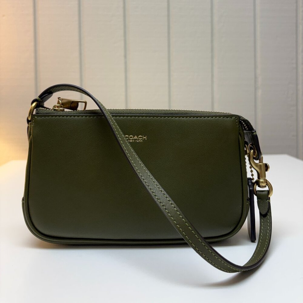 Coach Plaza Mini 18 Natural Grain Leather Shoulder Bag - Olive Green